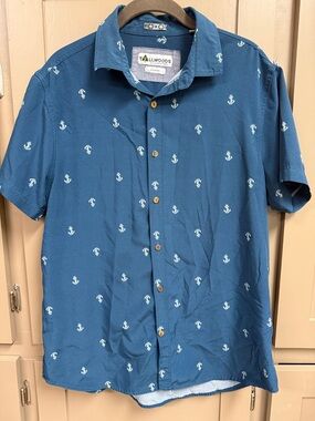 Tallwoods Men's Short-Sleeve Anchor Print Shirt - Blue & White